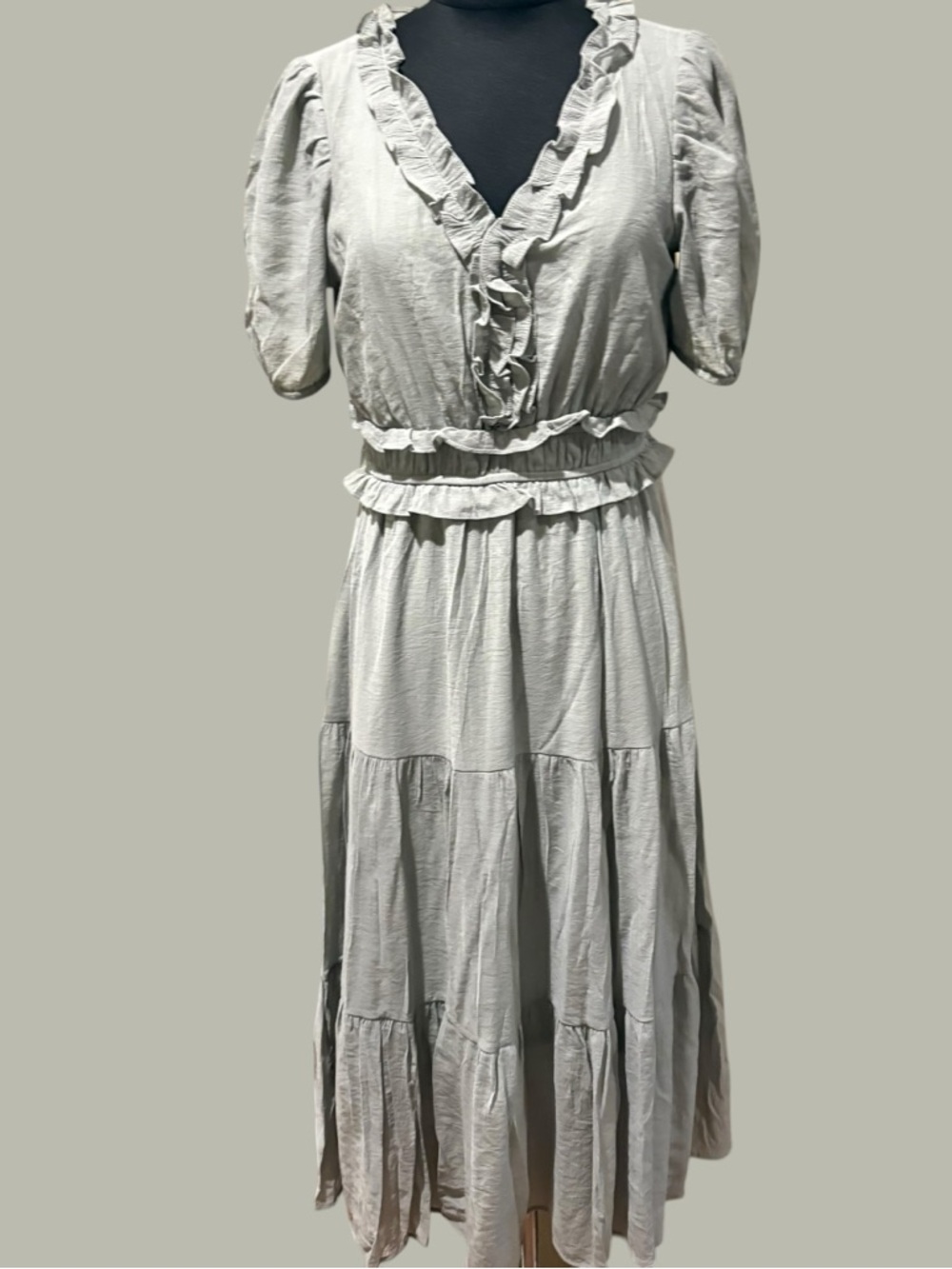 August Sky Women's sage green  Ruffled Maxi Dress with V-Neck size S